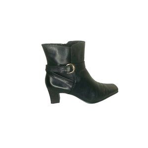 Anne Klein Womens Mamnara Black Leather Ankle Boot